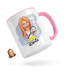 Kişiye Özel Kadın Tenis Oyuncusu Karikatürlü Pembe Kupa Bardak-2