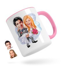 Kişiye Özel Evleniyoruz Karikatürlü Pembe Kupa Bardak-7