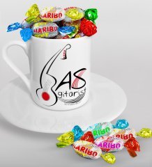 Kişiye Özel Bas Gitarist Türk Kahvesi Fincanı ve Haribo Şeker Hediye Seti-1