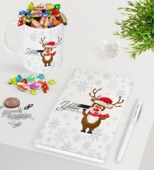 Kişiye Özel Yılbaşı Mutlu Yıllar Beyaz Defter Kalem Kupa ve Haribo Şeker Hediye Seti-11