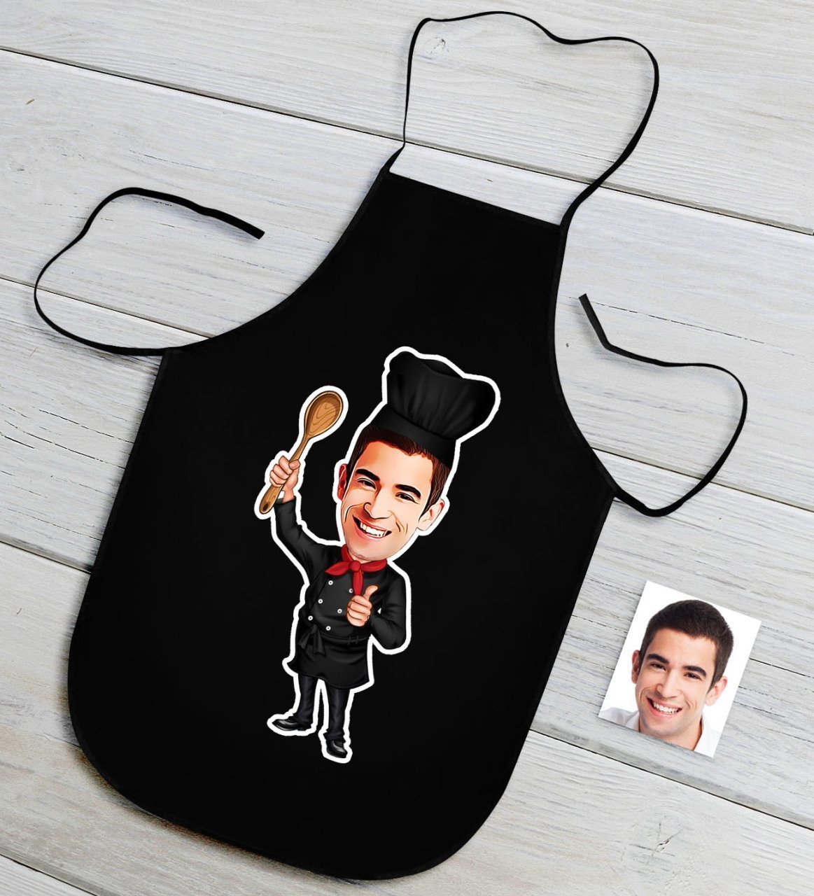 Kişiye Özel Bay Chef Karikatürlü Siyah Mutfak Önlüğü-3
