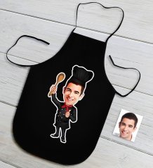 Kişiye Özel Bay Chef Karikatürlü Siyah Mutfak Önlüğü-3