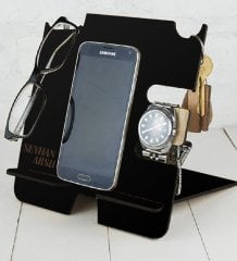 Kişiye Özel Ahşap Telefon Şarj Standı Organizer