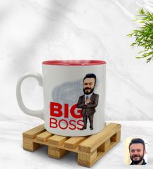 Kişiye Özel Erkek Big Boss Karikatürlü İçi Kırmızı Renkli Kupa Bardak Model 2