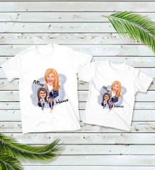 BK Gift 2’li Kişiye Özel Anne-Kız Karikatürlü Kombin Tişört Seti-2, Anneye Hediye, Anneler Günü Hediyeleri