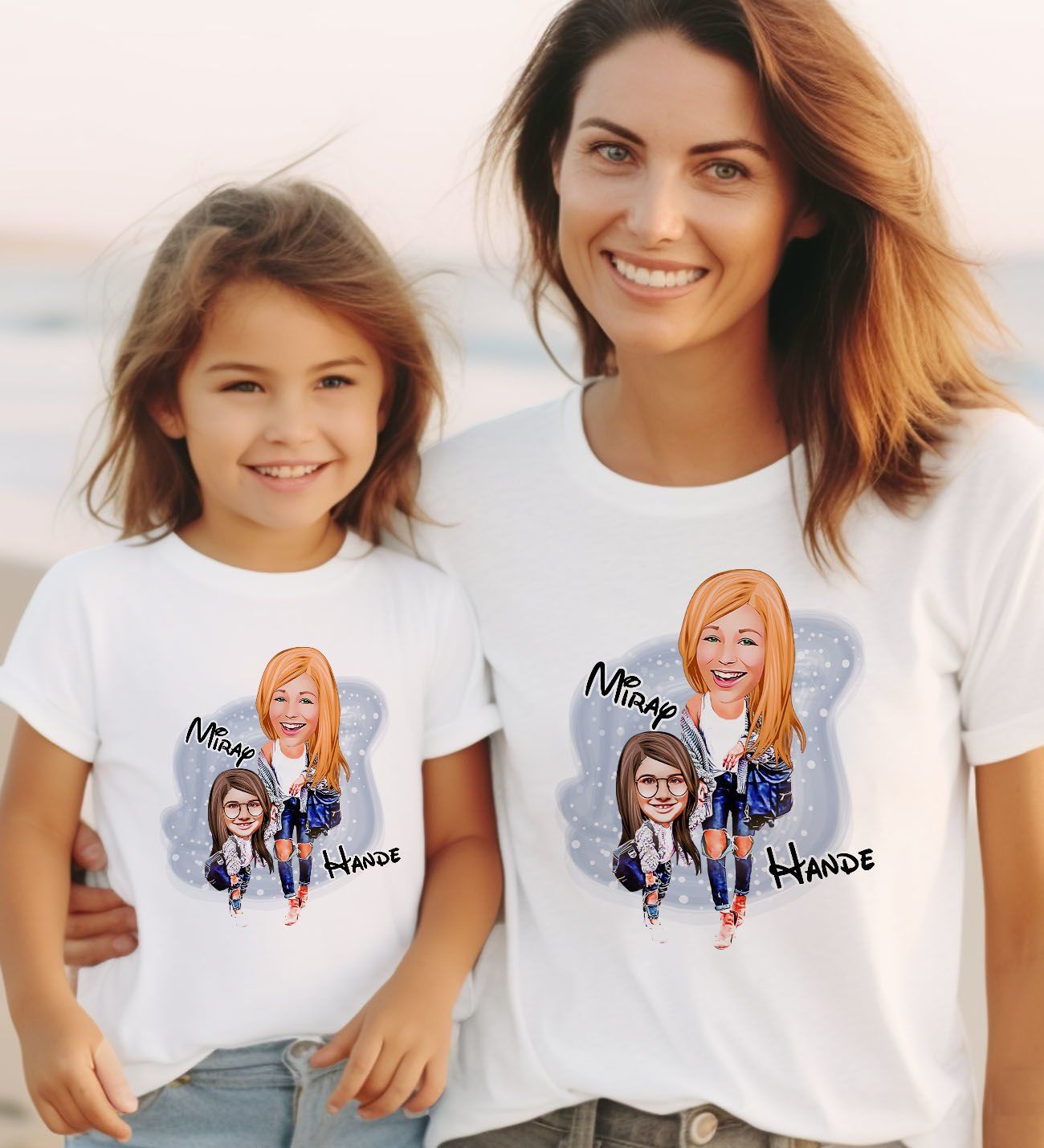 BK Gift 2’li Kişiye Özel Anne-Kız Karikatürlü Kombin Tişört Seti-2, Anneye Hediye, Anneler Günü Hediyeleri