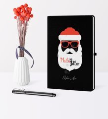 Kişiye Özel Yılbaşı Noel Baba Temalı Siyah Defter Kalem Seti - 2