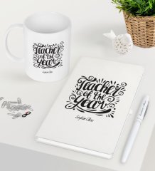 Kişiye Özel Yılın Öğretmeni Beyaz Defter Kalem Kupa Seti-1