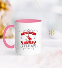Kişiye Özel Yılbaşı Mutlu Yıllar Pembe Kupa ve Kar Tanesi Kolye-7