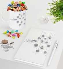 Kişiye Özel Yılbaşı Mutlu Yıllar Beyaz Defter Kalem Kupa ve Haribo Şeker Hediye Seti-10