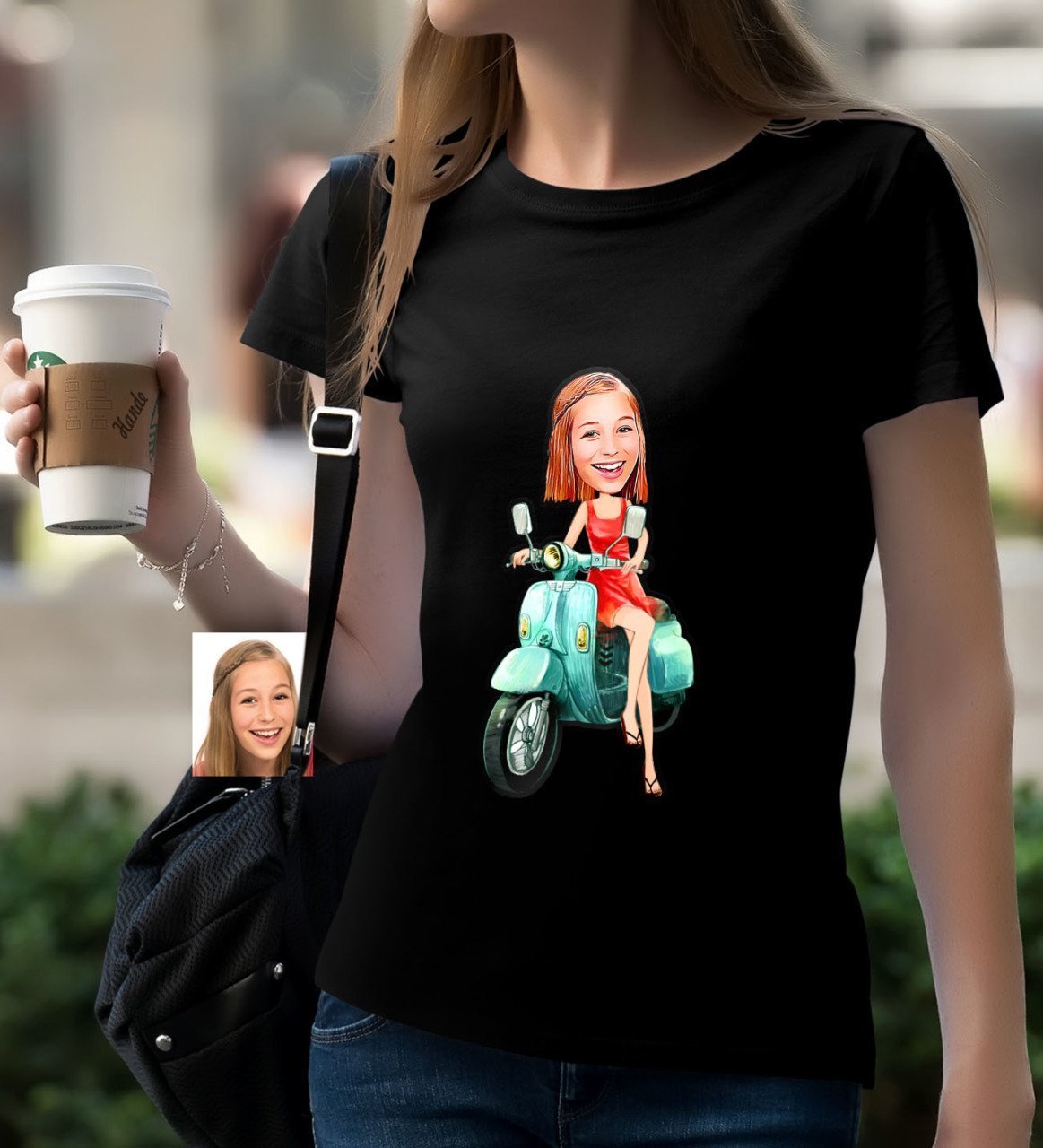 Kişiye Özel Bayan Karikatürlü Siyah T-Shirt-23