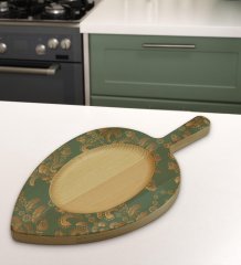 BK Gift Retro Motif Tasarımlı Yaprak Şeklinde Doğal Ahşap Servis ve Sunum Tabağı Model 5