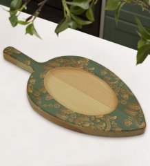 BK Gift Retro Motif Tasarımlı Yaprak Şeklinde Doğal Ahşap Servis ve Sunum Tabağı Model 5