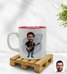 Kişiye Özel Baba Karikatürlü İçi Kırmızı Renkli Kupa Bardak Model 4