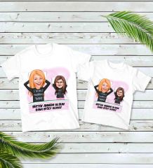 BK Gift 2’li Kişiye Özel Anne-Kız Karikatürlü Kombin Tişört Seti-1, Anneye Hediye, Anneler Günü Hediyeleri