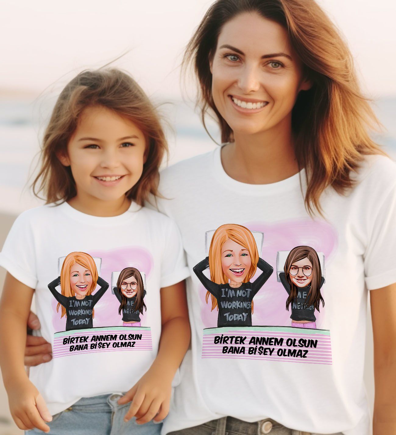 BK Gift 2’li Kişiye Özel Anne-Kız Karikatürlü Kombin Tişört Seti-1, Anneye Hediye, Anneler Günü Hediyeleri