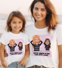 BK Gift 2’li Kişiye Özel Anne-Kız Karikatürlü Kombin Tişört Seti-1, Anneye Hediye, Anneler Günü Hediyeleri