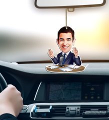 Kişiye Özel Bay Sunucu Spiker Karikatürlü Ahşap Araba Dikiz Ayna Süsü