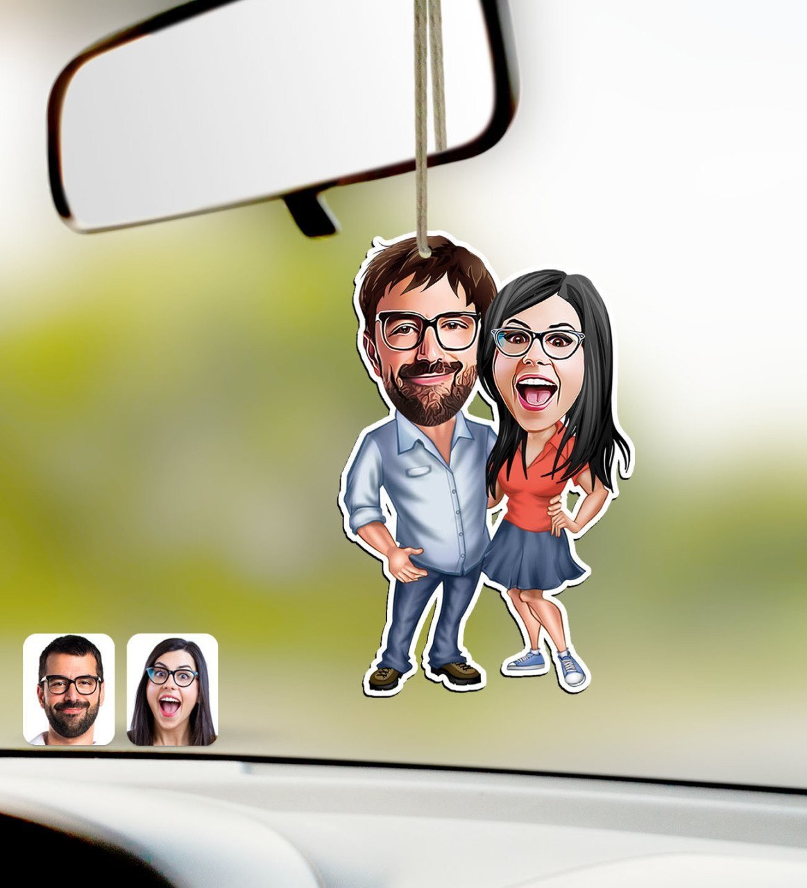 Kişiye Özel Sevgililer Karikatürlü Ahşap Araba Dikiz Ayna Süsü-105