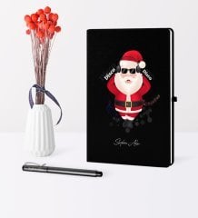 Kişiye Özel Yılbaşı Noel Baba Temalı Siyah Defter Kalem Seti - 1