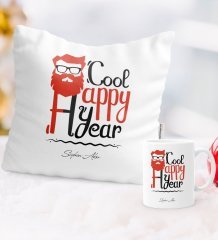 Kişiye Özel Yılbaşı Noel Baba Temalı Yastık Kupa Seti - 3