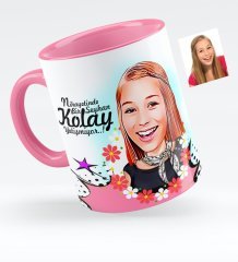 Kişiye Özel Bayan Karikatürlü Pembe Kupa Bardak - 9
