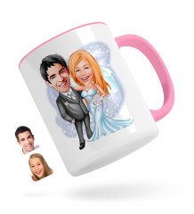 Kişiye Özel Evleniyoruz Karikatürlü Pembe Kupa Bardak-5