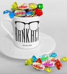Kişiye Özel Bankacı Türk Kahvesi Fincanı ve Haribo Şeker Hediye Seti-10