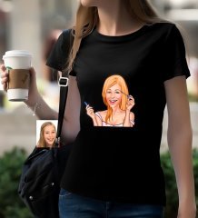 Kişiye Özel Bayan Karikatürlü Siyah T-Shirt-21