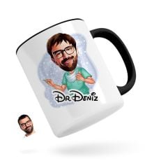Kişiye Özel Erkek Cerrah Karikatürlü Siyah Kupa Bardak-1