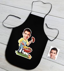 Kişiye Özel Bay Chef Karikatürlü Siyah Mutfak Önlüğü-1