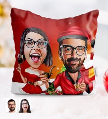 Kişiye Özel Yılbaşı Temalı Sevgililer Karikatürlü Yastık - 5