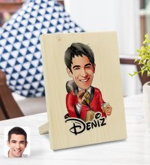 Kişiye Özel İsimli Erkek Patron Karikatürlü Dekoratif Ahşap Çerçeve Model 2