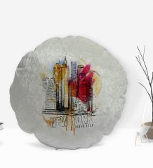 Kişiye Özel İsimli Newyork Tasarımlı Yuvarlak Dekoratif Kırlent Yastık-1