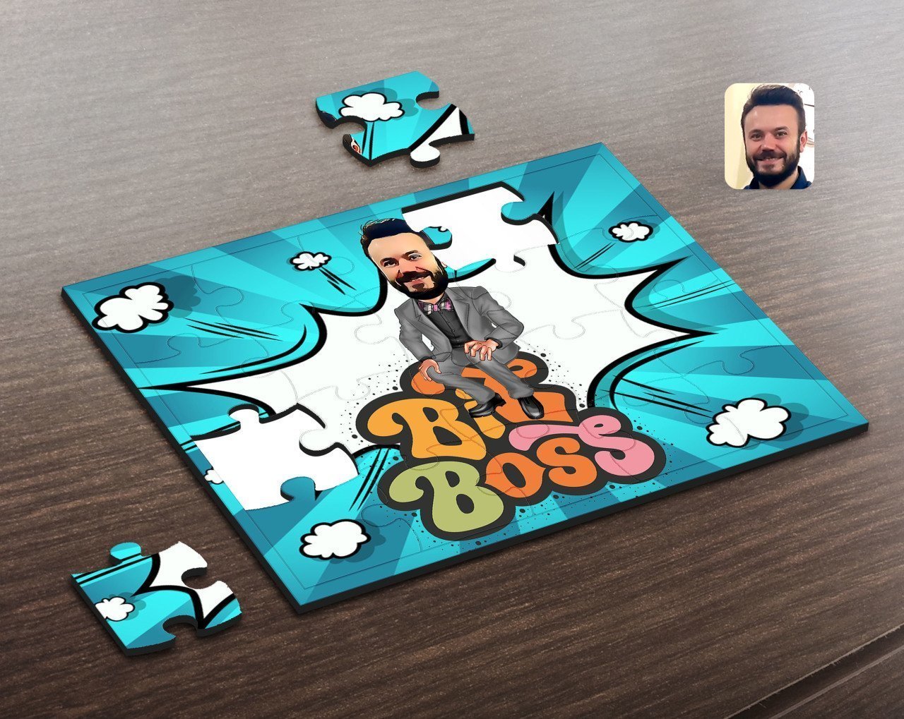 Kişiye Özel Erkek Big Boss Karikatürlü Ahşap Puzzle-3