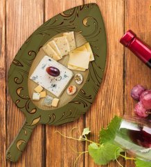 BK Gift Retro Motif Tasarımlı Yaprak Şeklinde Doğal Ahşap Servis ve Sunum Tabağı Model 4