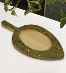BK Gift Retro Motif Tasarımlı Yaprak Şeklinde Doğal Ahşap Servis ve Sunum Tabağı Model 4