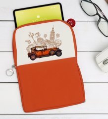 BK Gift Klasik Araç Tasarımlı Taşınabilir Koruyucu Tablet Kılıfı & Organizer Çanta - Turuncu-2