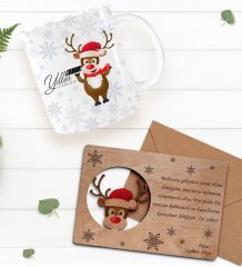 Kişiye Özel Happy New Year Kupa Bardak ve Retro Ahşap Yılbaşı Tebrik Kartı Hediye Seti-5B