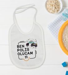 BK Kids Polis Olucam Tasarımlı Beyaz Bebek Mama Önlüğü-1