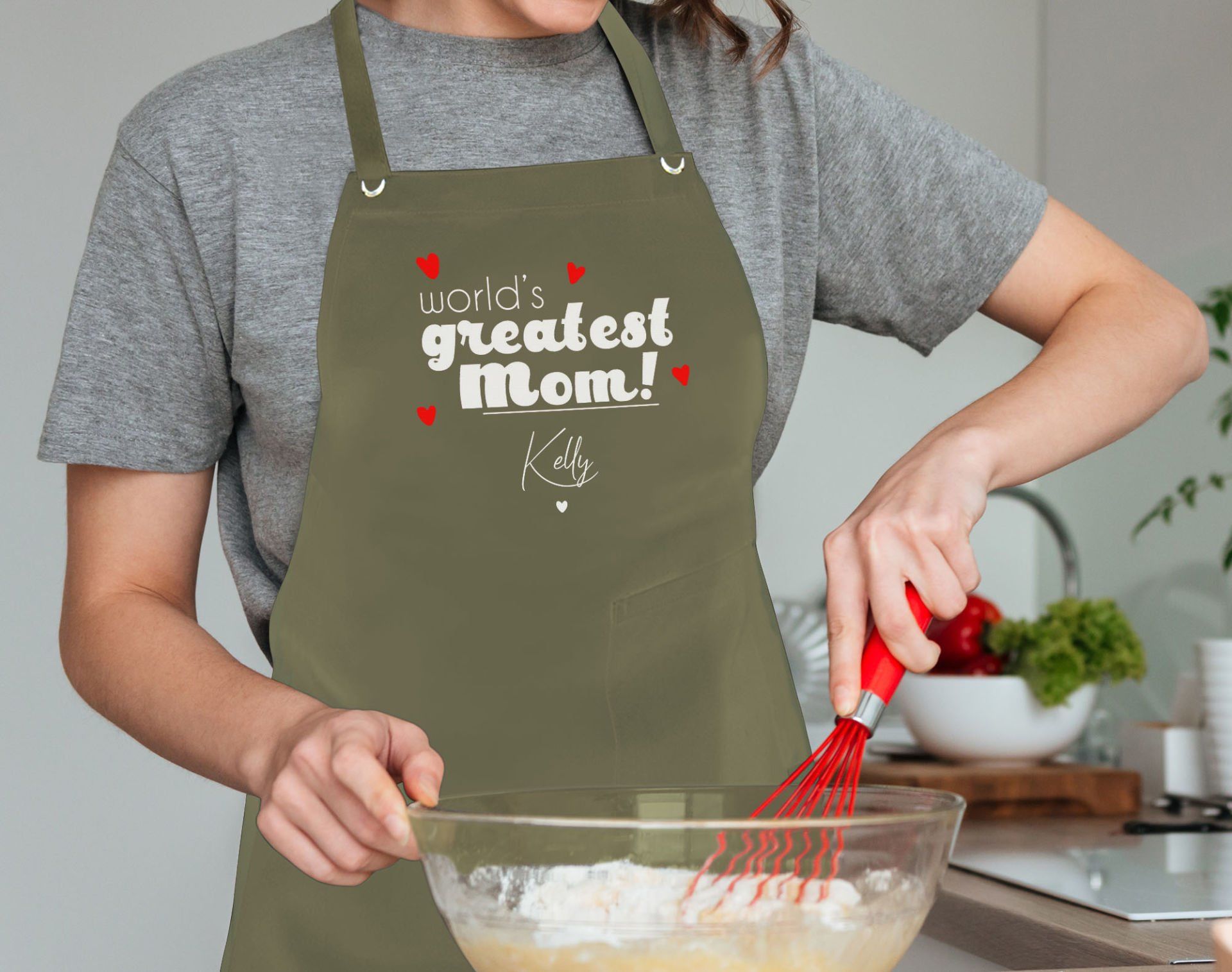 BK Gift Kişiye Özel İsimli Anneler Günü Tasarımlı Profesyonel Haki Mutfak Önlüğü, Aşçı Önlüğü, Şef Önlüğü, Anneye Hediye-10