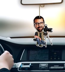 Kişiye Özel Bay Profesyonel Fotoğrafçı Karikatürlü Ahşap Araba Dikiz Ayna Süsü