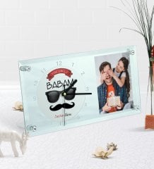 Kişiye Özel Fotoğraflı Yakışıklı Babam Masaüstü Cam Saat-5