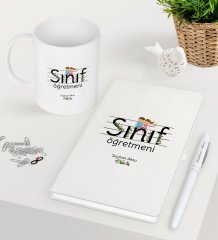 Kişiye Özel Sınıf Öğretmeni Beyaz Defter Kalem Kupa Seti-17