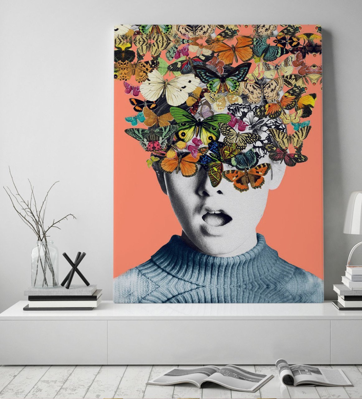 BK Gift İnsan ve Kelebekler Tasarımlı Kanvas Tablo 50x70cm-1