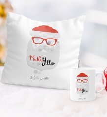 Kişiye Özel Yılbaşı Noel Baba Temalı Yastık Kupa Seti - 2