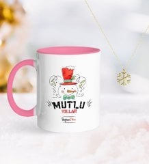 Kişiye Özel Yılbaşı Mutlu Yıllar Pembe Kupa ve Kar Tanesi Kolye-5