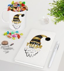 Kişiye Özel Yılbaşı Mutlu Yıllar Beyaz Defter Kalem Kupa ve Haribo Şeker Hediye Seti-8