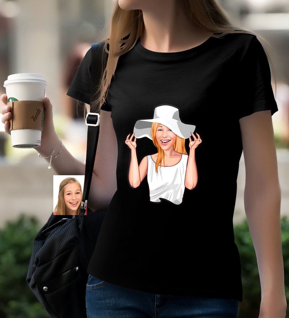 Kişiye Özel Bayan Karikatürlü Siyah T-Shirt-20