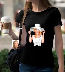 Kişiye Özel Bayan Karikatürlü Siyah T-Shirt-20